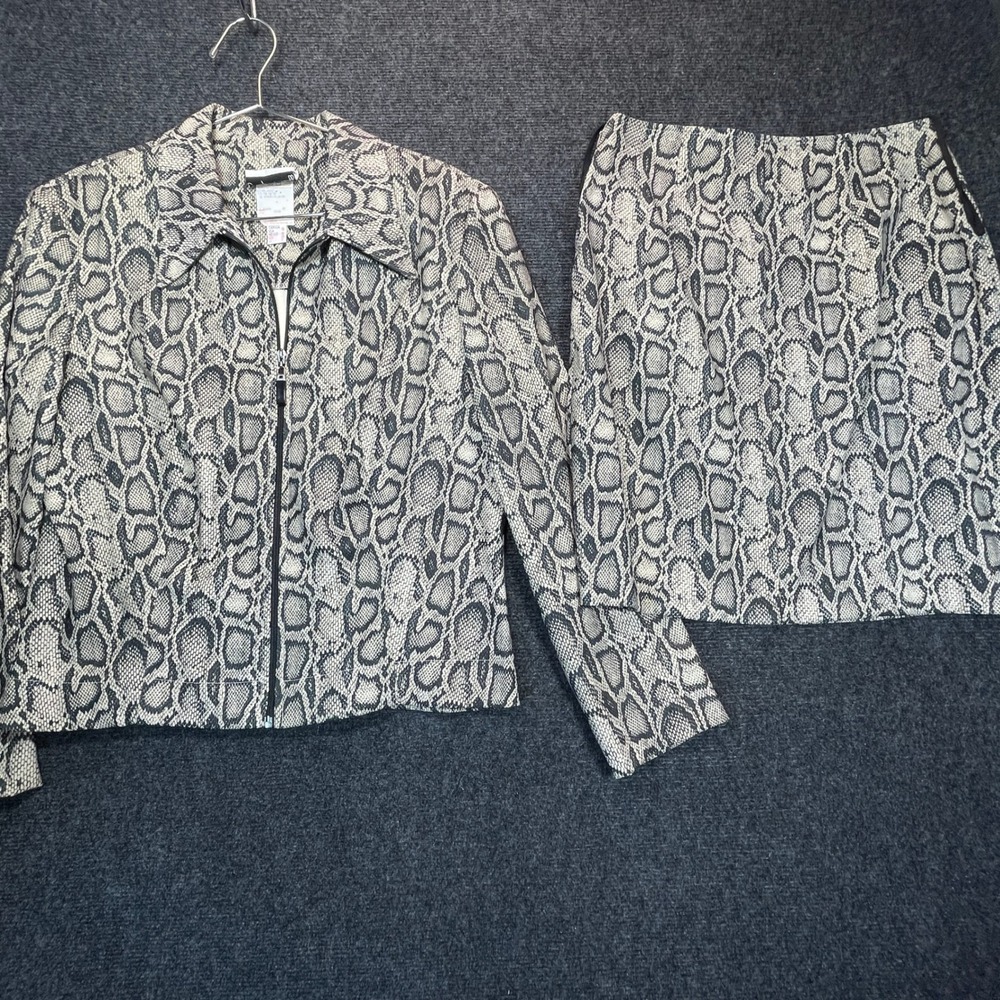 VTG Y2K Joseph Ribkoff Skirt Suit M 10 Faux Snakeskin Mob Wife Statement Animal